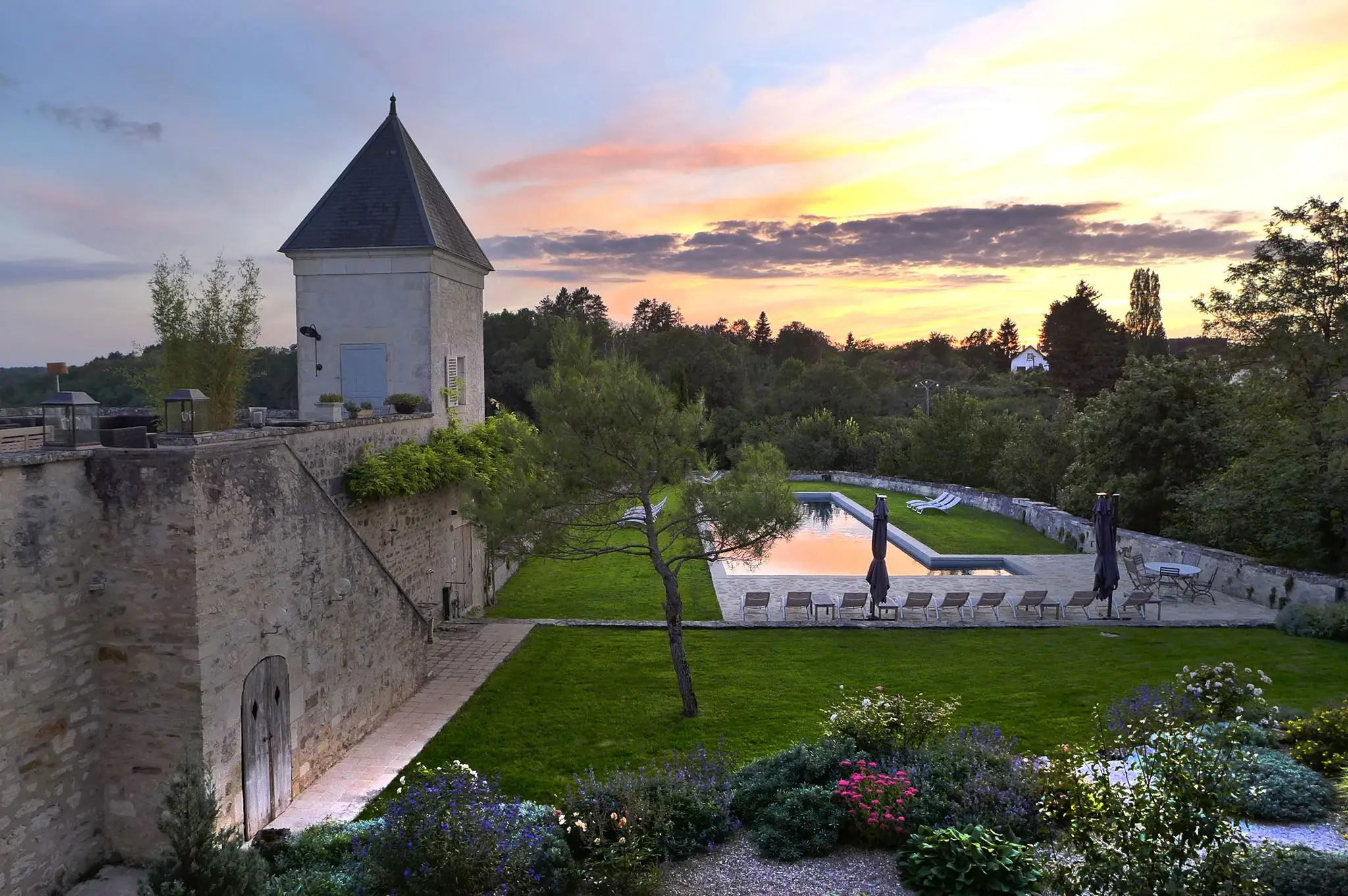 Sunset over the château grounds