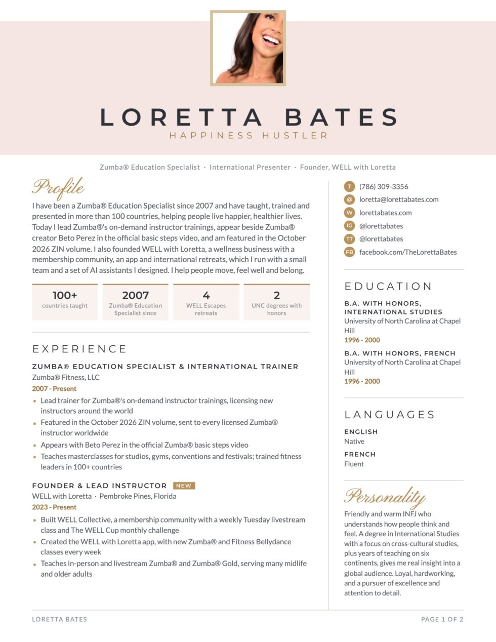 Loretta Bates CV, page 1