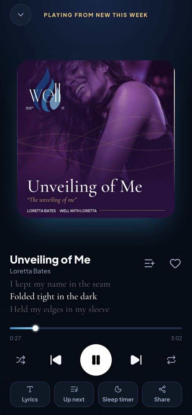One of Loretta's songs playing with the lyrics on screen in the WELL with Loretta app
